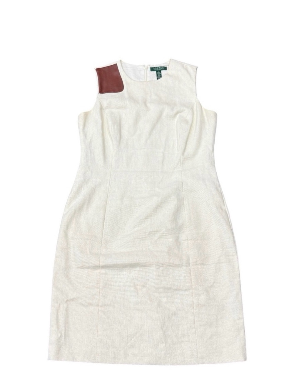 Ralph Lauren White Sheath Dress with Brown Shoulder Patch
